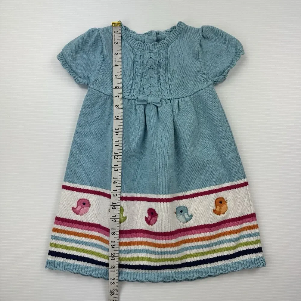 Gymboree Girls Size 4T Sweater Dress Blue Bird Rainbow Knit Cotton